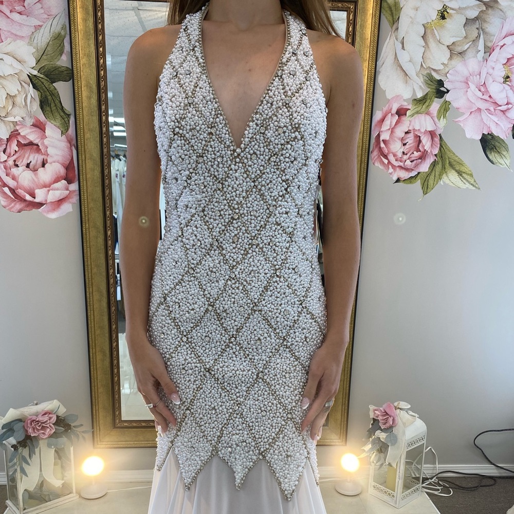 White Halter Formal Dress